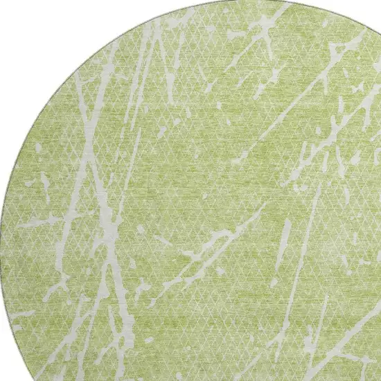 8' Artichoke Green And Ivory Abstract Washable Round Rug With UV Protection Photo 3