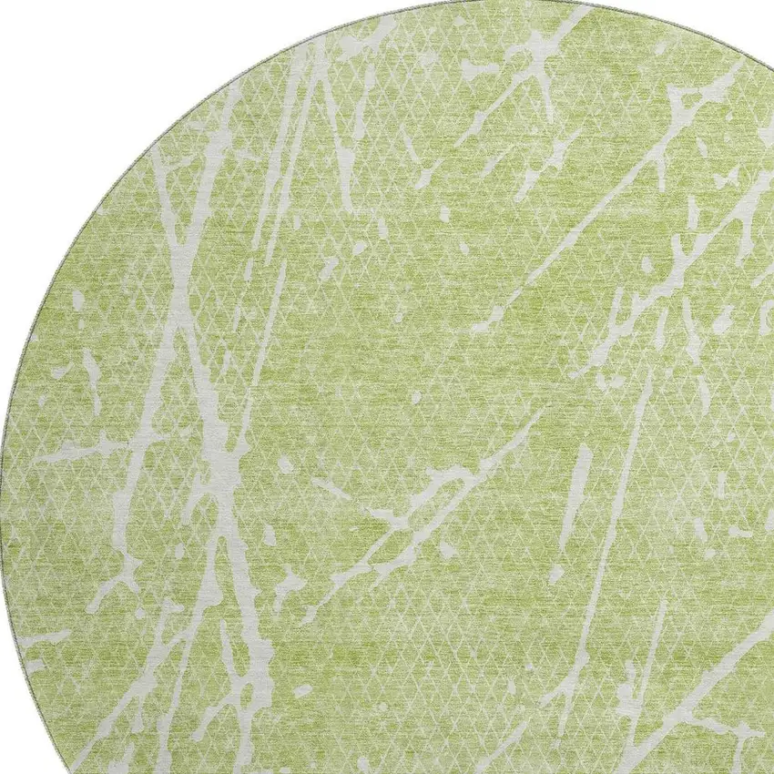 8' Artichoke Green And Ivory Abstract Washable Round Rug With UV Protection Photo 3