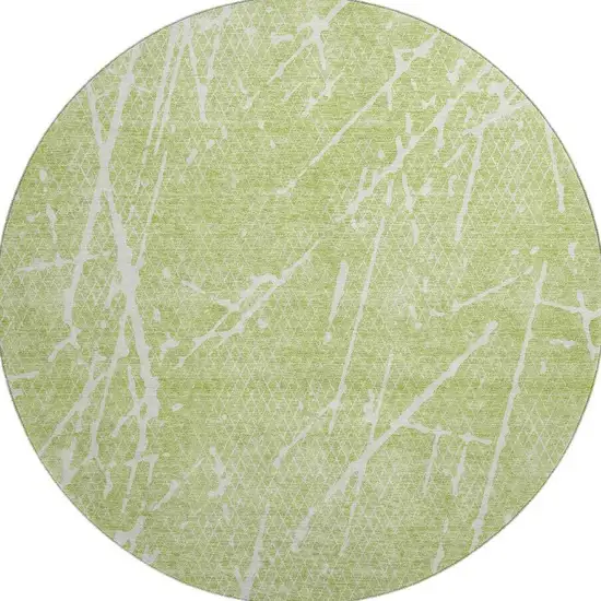 8' Artichoke Green And Ivory Abstract Washable Round Rug With UV Protection Photo 4