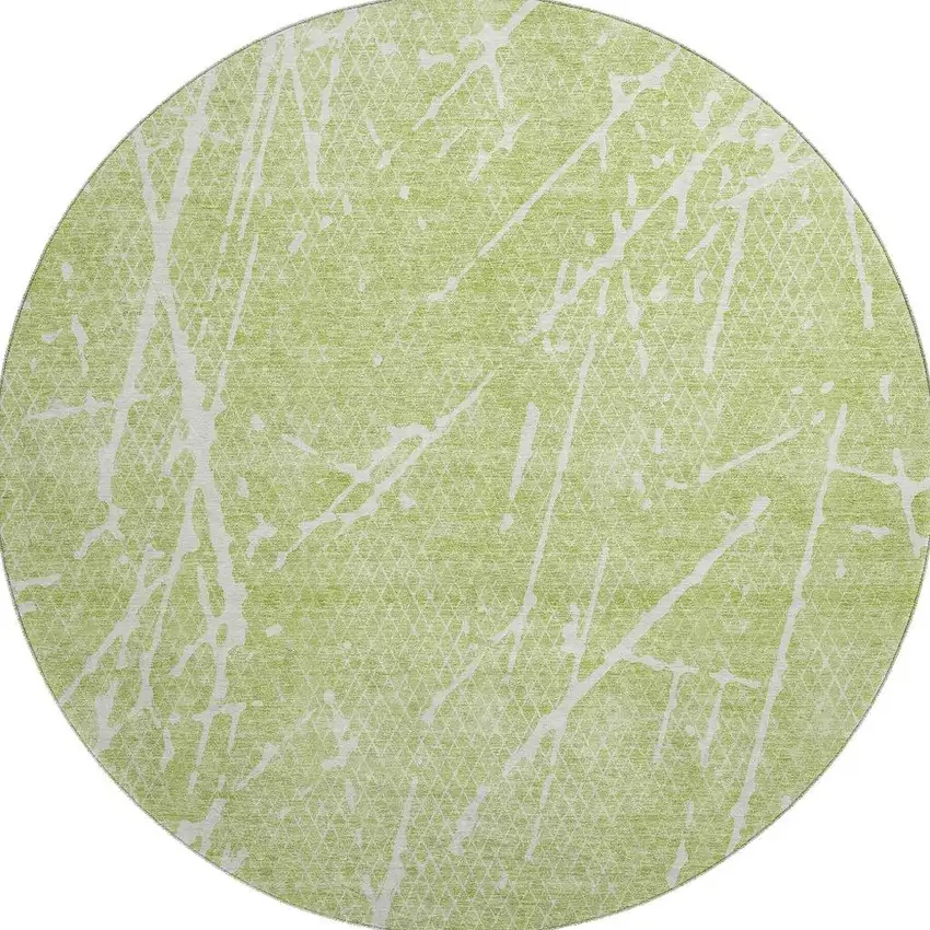 8' Artichoke Green And Ivory Abstract Washable Round Rug With UV Protection Photo 4