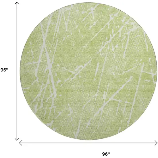 8' Artichoke Green And Ivory Abstract Washable Round Rug With UV Protection Photo 3