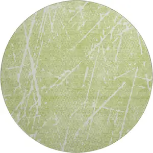 Photo of 8' Artichoke Green And Ivory Abstract Washable Round Rug With UV Protection