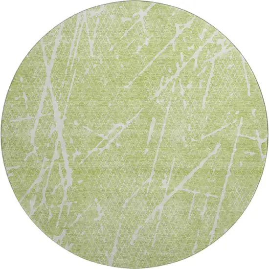 8' Artichoke Green And Ivory Abstract Washable Round Rug With UV Protection Photo 1