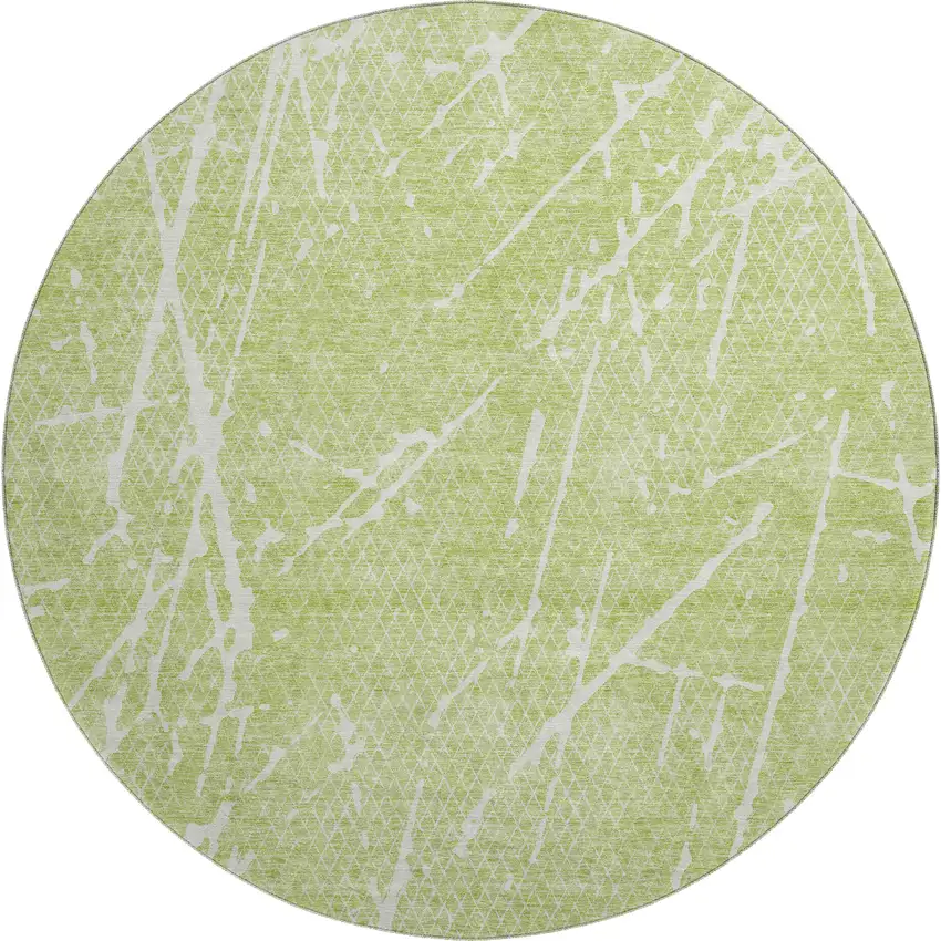 8' Artichoke Green And Ivory Abstract Washable Round Rug With UV Protection Photo 1