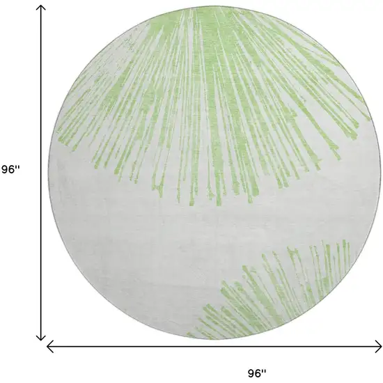 8' Artichoke Green And Ivory Abstract Washable Round Rug With UV Protection Photo 9