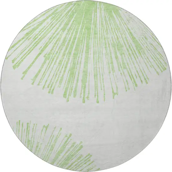 8' Artichoke Green And Ivory Abstract Washable Round Rug With UV Protection Photo 3