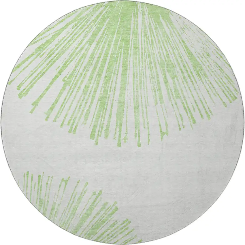 8' Artichoke Green And Ivory Abstract Washable Round Rug With UV Protection Photo 3