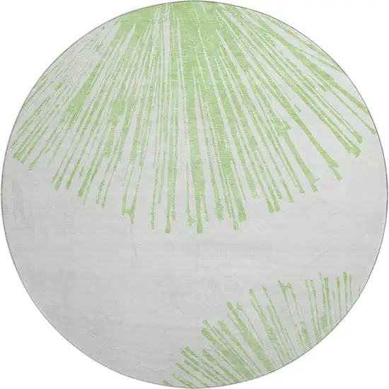 8' Artichoke Green And Ivory Abstract Washable Round Rug With UV Protection Photo 1