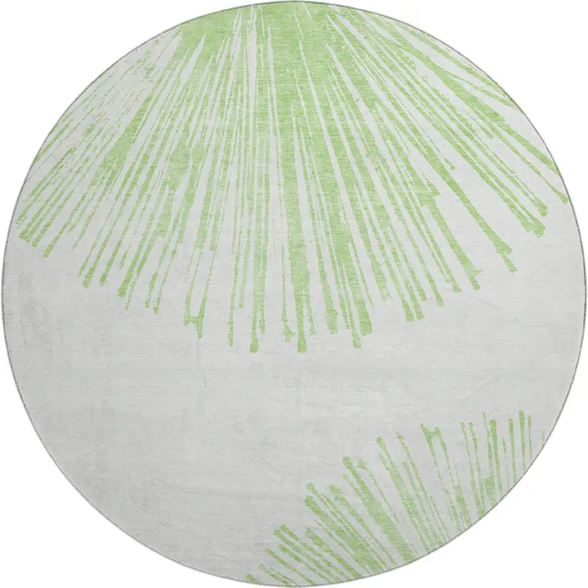 8' Artichoke Green And Ivory Abstract Washable Round Rug With UV Protection Photo 1