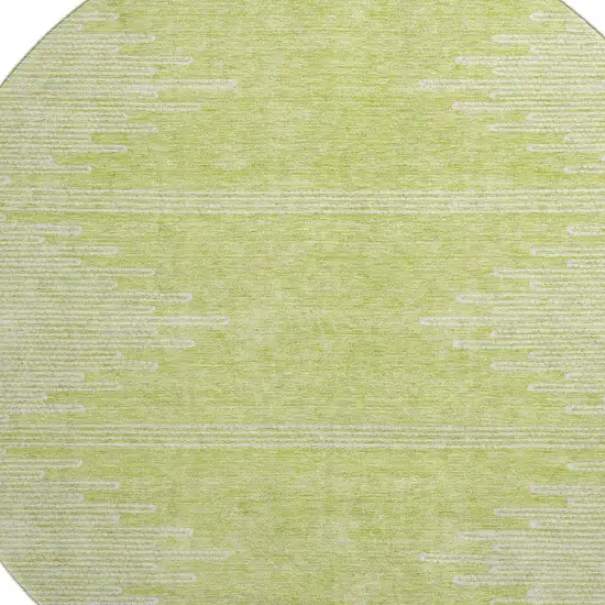 8' Artichoke Green And Ivory Abstract Washable Round Rug With UV Protection Photo 3