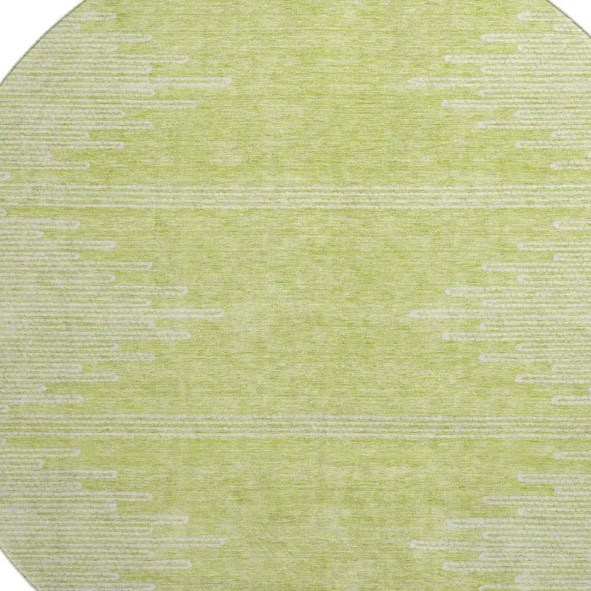 8' Artichoke Green And Ivory Abstract Washable Round Rug With UV Protection Photo 3