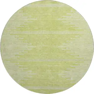 Photo of 8' Artichoke Green And Ivory Abstract Washable Round Rug With UV Protection