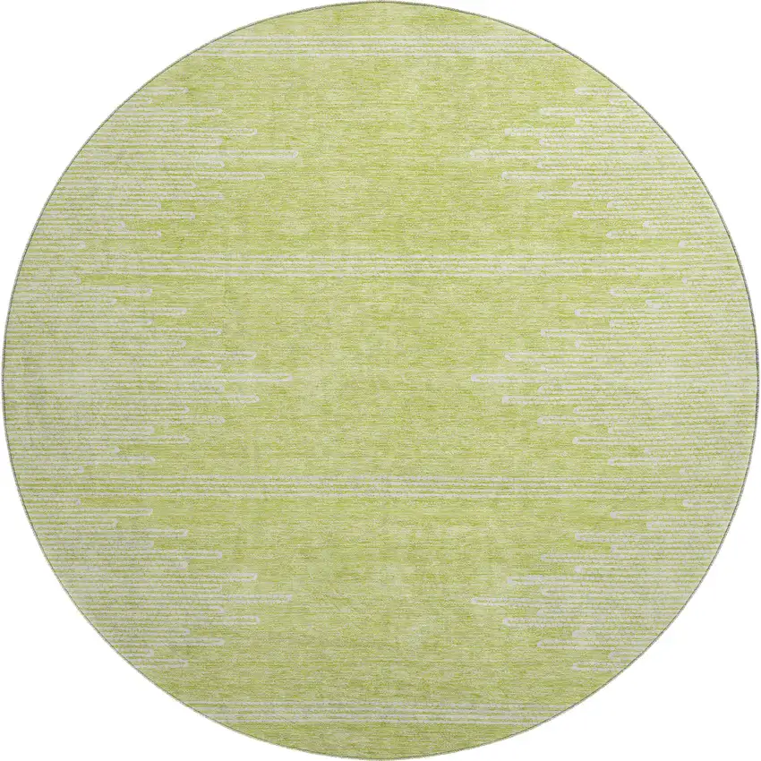8' Artichoke Green And Ivory Abstract Washable Round Rug With UV Protection Photo 1