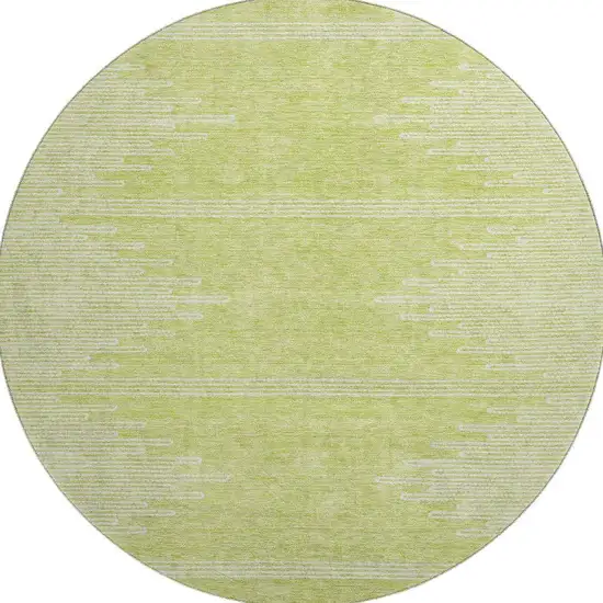 8' Artichoke Green And Ivory Abstract Washable Round Rug With UV Protection Photo 4
