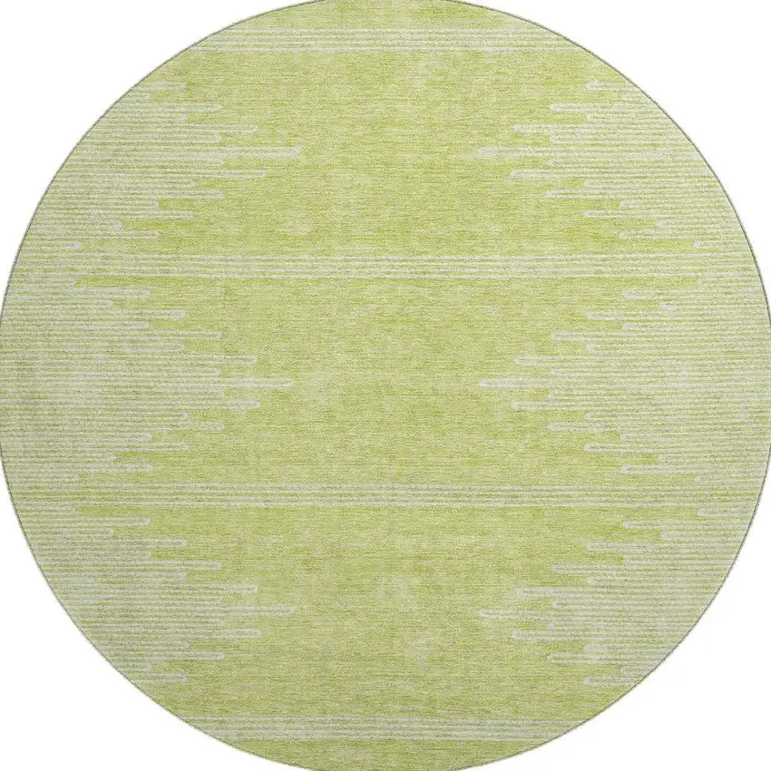 8' Artichoke Green And Ivory Abstract Washable Round Rug With UV Protection Photo 4