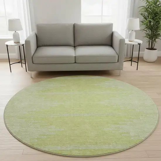 8' Artichoke Green And Ivory Abstract Washable Round Rug With UV Protection Photo 2