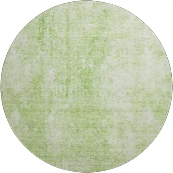 8' Artichoke Green And Ivory Abstract Washable Round Rug With UV Protection Photo 1