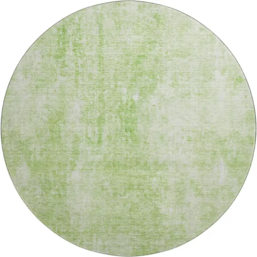 8' Artichoke Green And Ivory Abstract Washable Round Rug With UV Protection Photo 1