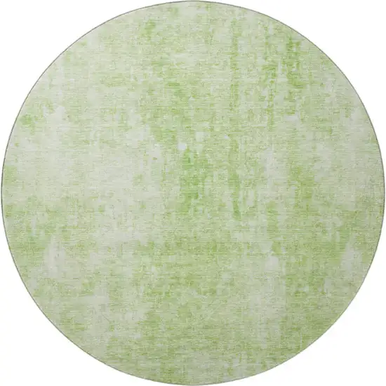 8' Artichoke Green And Ivory Abstract Washable Round Rug With UV Protection Photo 3