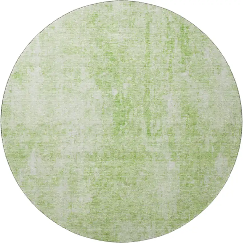 8' Artichoke Green And Ivory Abstract Washable Round Rug With UV Protection Photo 3