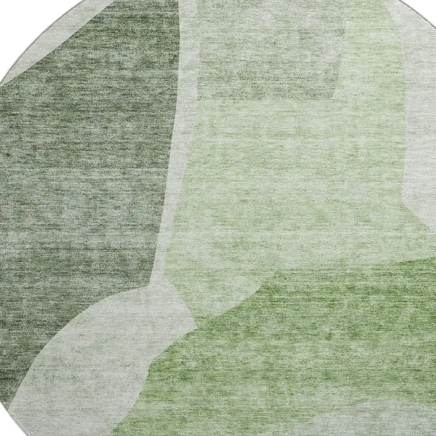 8' Artichoke Green And Ivory Abstract Washable Round Rug With UV Protection Photo 3