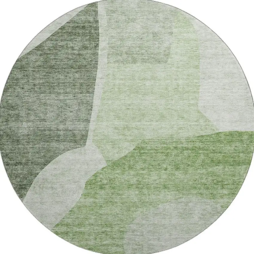 8' Artichoke Green And Ivory Abstract Washable Round Rug With UV Protection Photo 4