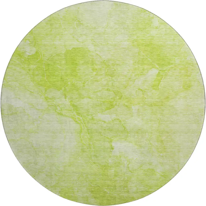 8' Artichoke Green And Ivory Abstract Washable Round Rug With UV Protection Photo 1
