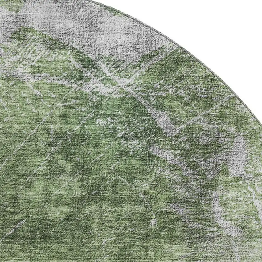 8' Artichoke Green And Ivory Abstract Washable Round Rug With UV Protection Photo 2