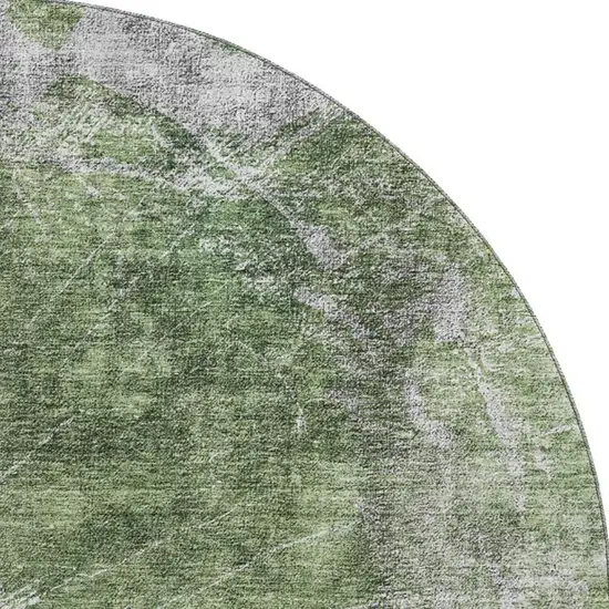8' Artichoke Green And Ivory Abstract Washable Round Rug With UV Protection Photo 3