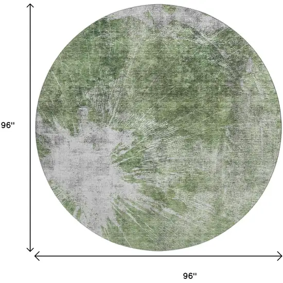 8' Artichoke Green And Ivory Abstract Washable Round Rug With UV Protection Photo 9