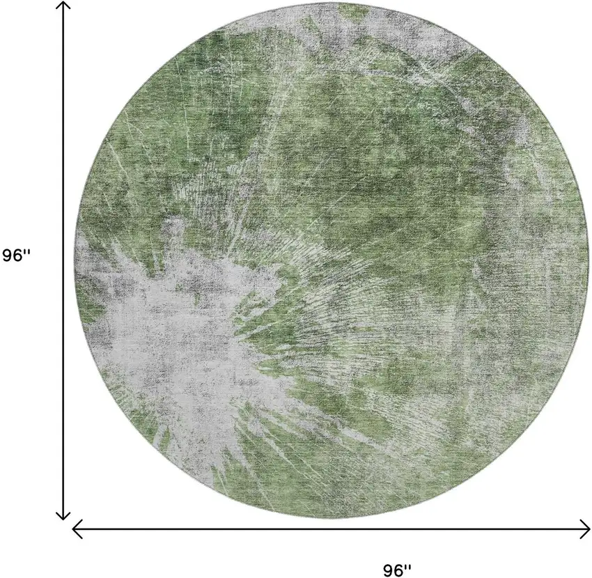 8' Artichoke Green And Ivory Abstract Washable Round Rug With UV Protection Photo 9