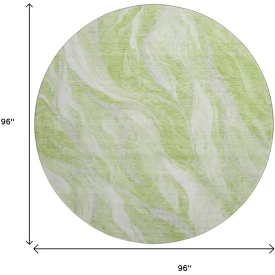 8' Artichoke Green And Ivory Abstract Washable Round Rug With UV Protection Photo 6