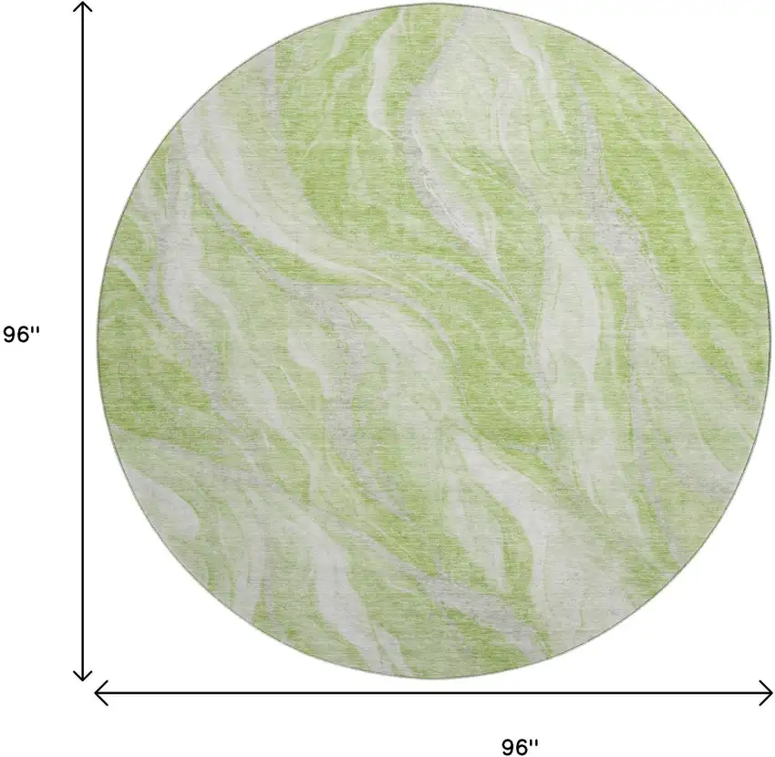 8' Artichoke Green And Ivory Abstract Washable Round Rug With UV Protection Photo 6