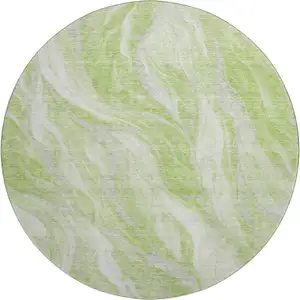 Photo of 8' Artichoke Green And Ivory Abstract Washable Round Rug With UV Protection