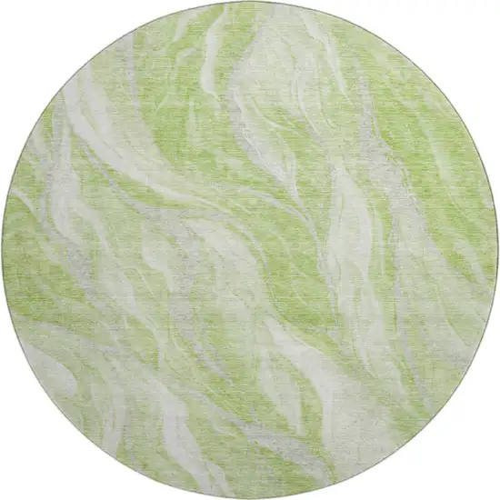 8' Artichoke Green And Ivory Abstract Washable Round Rug With UV Protection Photo 1