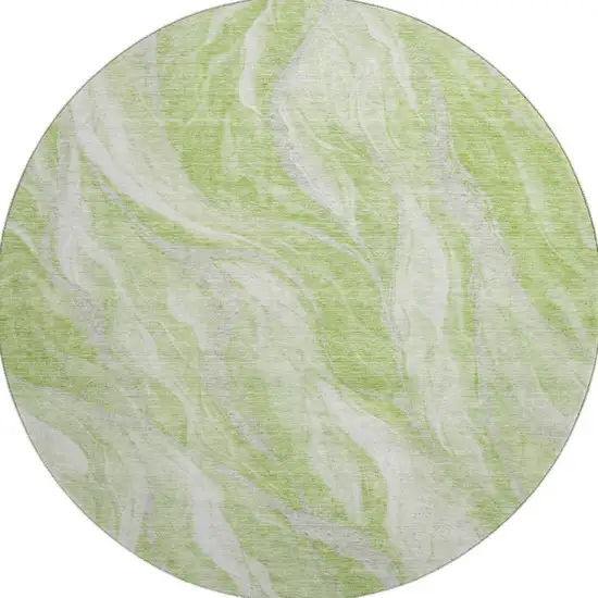 8' Artichoke Green And Ivory Abstract Washable Round Rug With UV Protection Photo 4