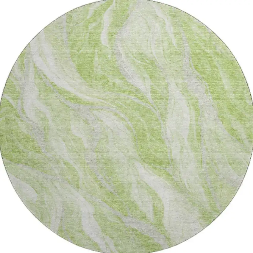 8' Artichoke Green And Ivory Abstract Washable Round Rug With UV Protection Photo 4