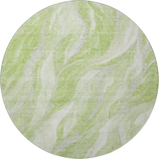 8' Artichoke Green And Ivory Abstract Washable Round Rug With UV Protection Photo 3