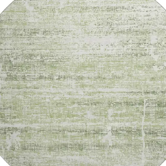 8' Artichoke Green And Ivory Abstract Washable Round Rug With UV Protection Photo 3
