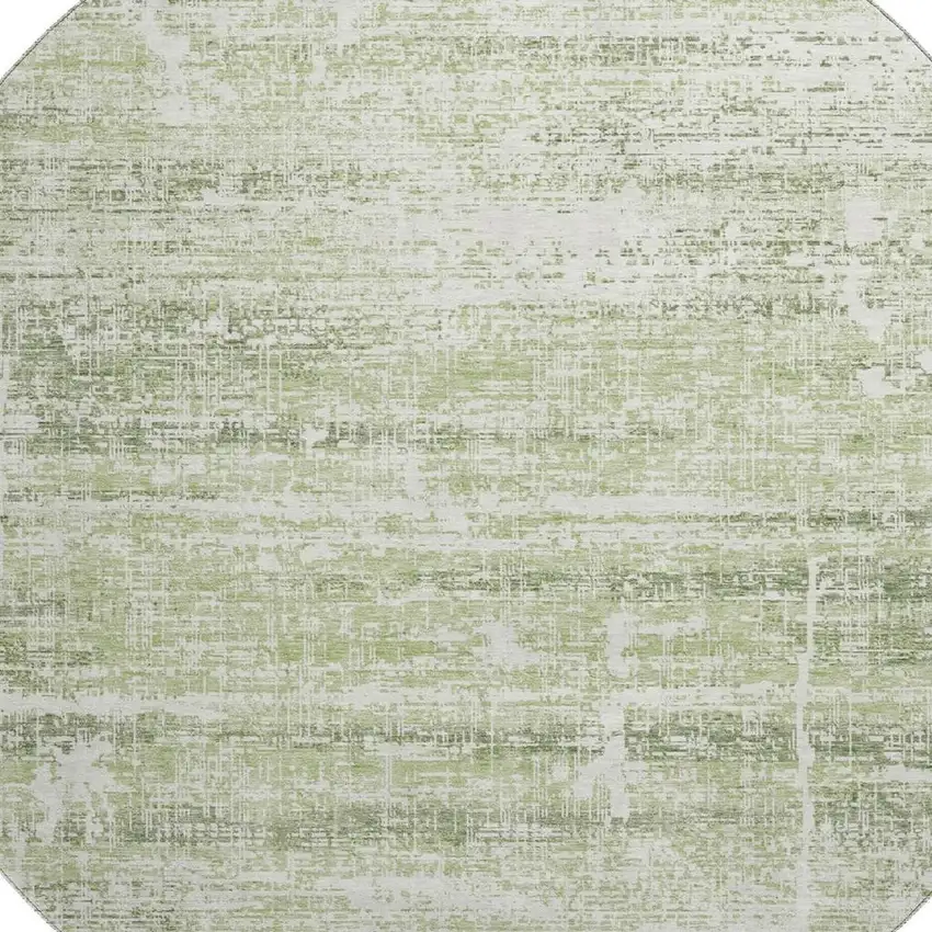 8' Artichoke Green And Ivory Abstract Washable Round Rug With UV Protection Photo 3