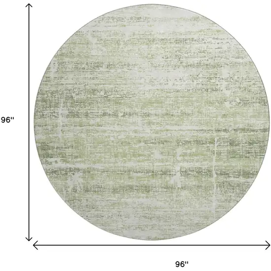 8' Artichoke Green And Ivory Abstract Washable Round Rug With UV Protection Photo 3