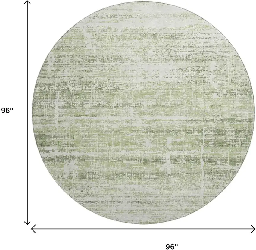 8' Artichoke Green And Ivory Abstract Washable Round Rug With UV Protection Photo 3
