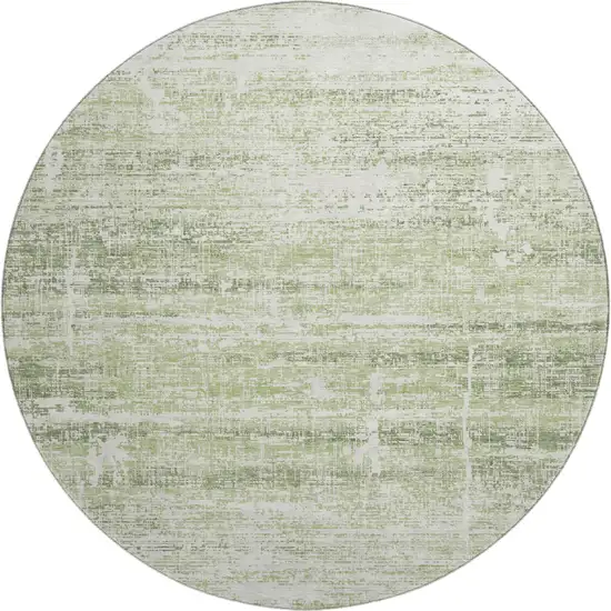 8' Artichoke Green And Ivory Abstract Washable Round Rug With UV Protection Photo 1
