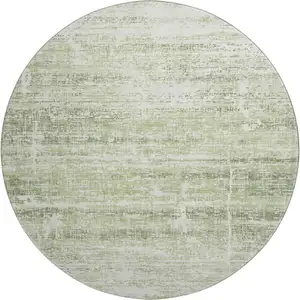 Photo of 8' Artichoke Green And Ivory Abstract Washable Round Rug With UV Protection
