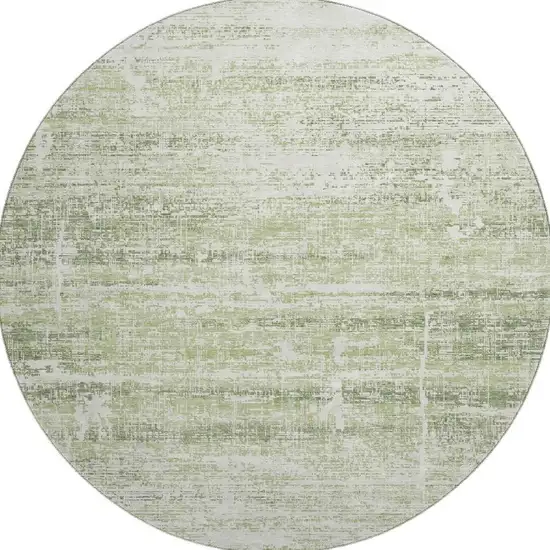 8' Artichoke Green And Ivory Abstract Washable Round Rug With UV Protection Photo 4
