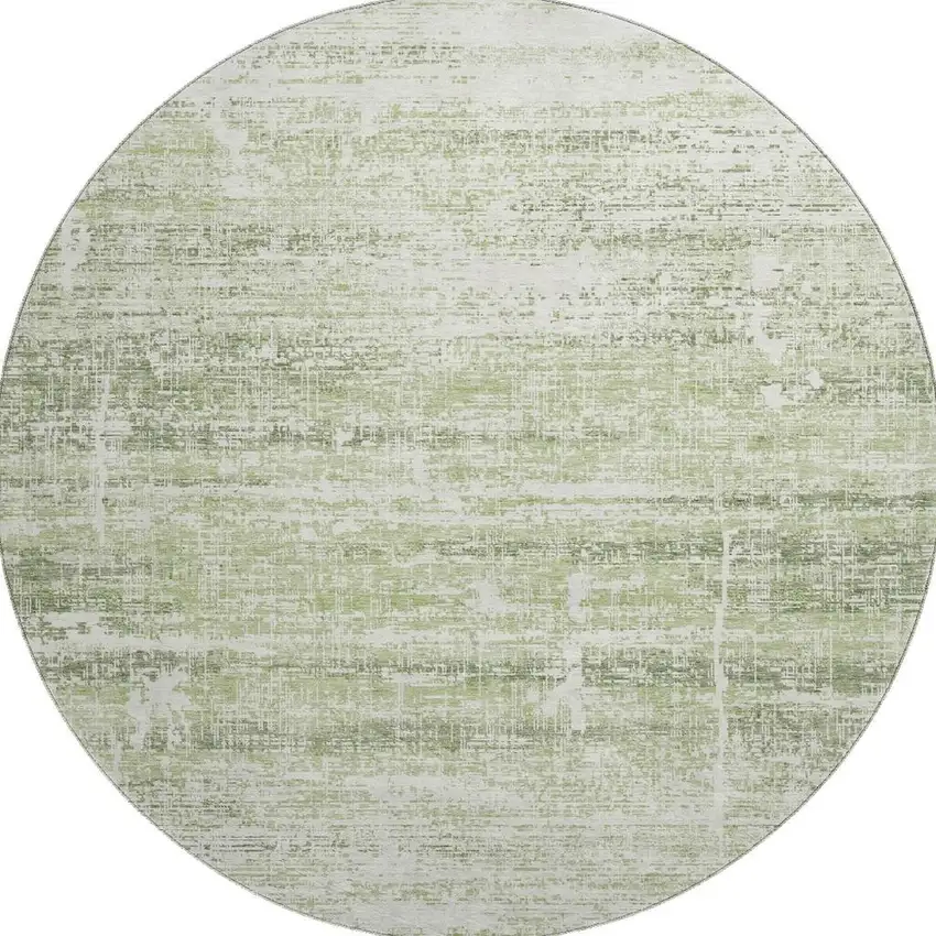 8' Artichoke Green And Ivory Abstract Washable Round Rug With UV Protection Photo 4