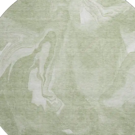 8' Artichoke Green And Ivory Abstract Washable Round Rug With UV Protection Photo 3