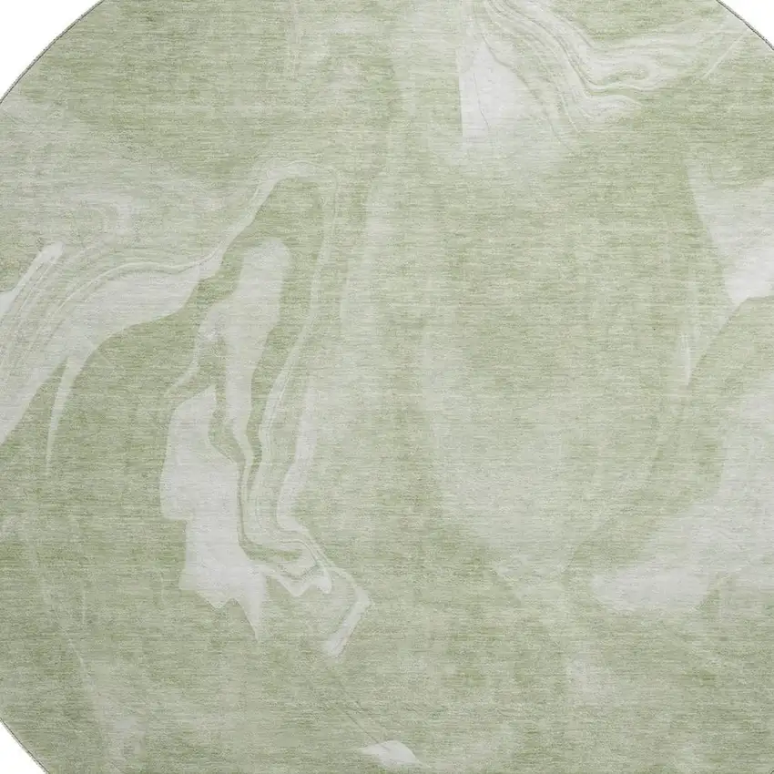 8' Artichoke Green And Ivory Abstract Washable Round Rug With UV Protection Photo 3