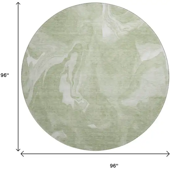 8' Artichoke Green And Ivory Abstract Washable Round Rug With UV Protection Photo 3