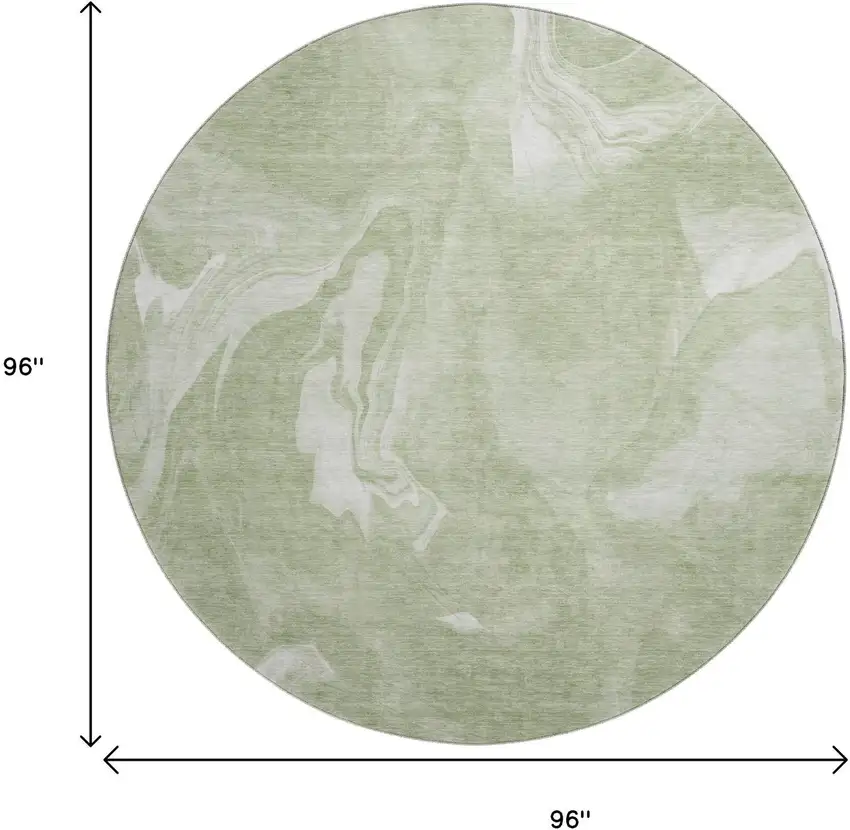 8' Artichoke Green And Ivory Abstract Washable Round Rug With UV Protection Photo 3